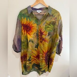 NWT Aris A Vibrant Sunflower Button Down Shirt Women’s Size 1X